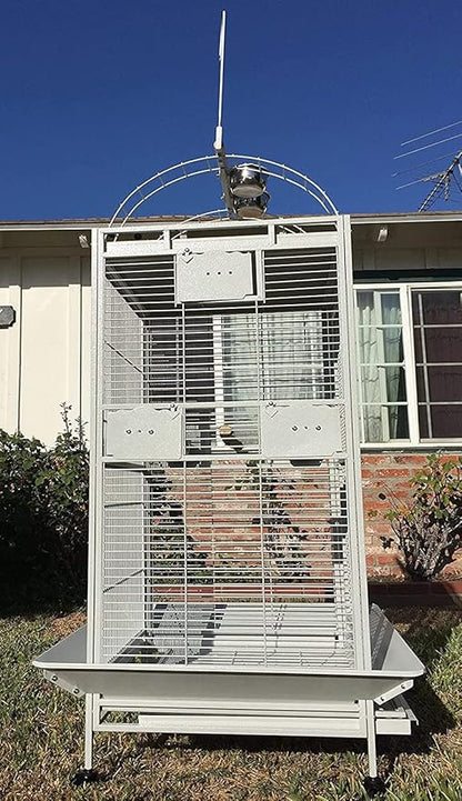 4-Size / 2-Color, Large Double Ladders Open Play Top Wrought Iron Bird Parrot Parttot Finch Macaw Cockatoo Cage, Include Seed Guard and Toy Hook (24" W x 22" D x 63" H White Vein)