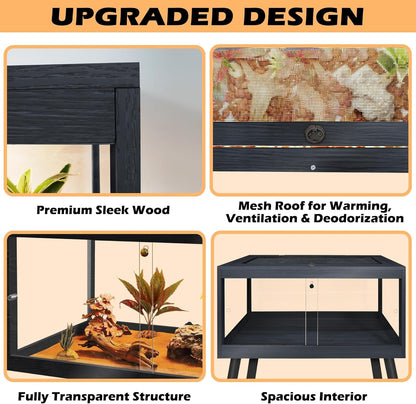 Bearded Dragon Tank with Legs Up to 77 Gallons, Tortoise Habitat with Metal Mesh Top, Reptile Enclosure Lockable Design, Snake Tank (Black, 62 Gallon, 40" L x 20" W x 47.6" H)