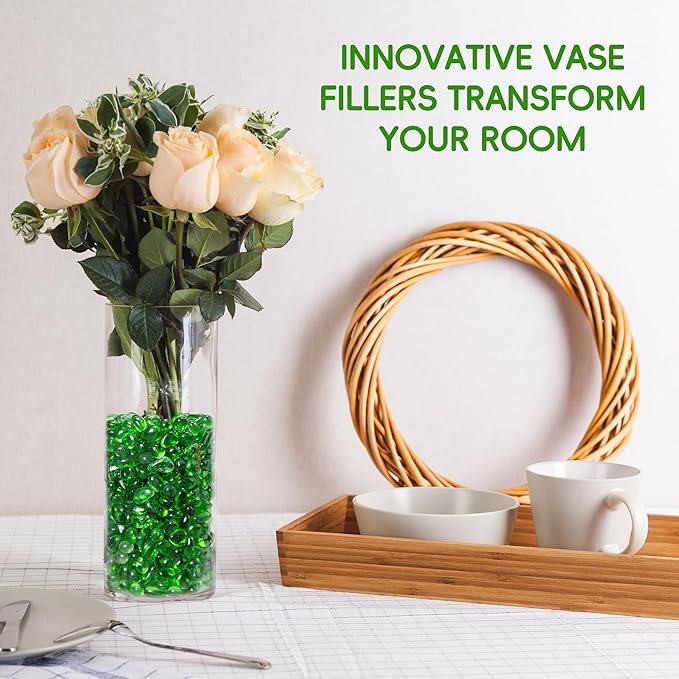 Meschett Colorful Glass Stones, 1 LB Fish Tank Gravel, Small Irregular Rainbow Aquarium Gravel for Aquarium Decorations and Turtle Tank, Sea Glass Beads Crystals for Fish Bowl, Vase Filler,Green