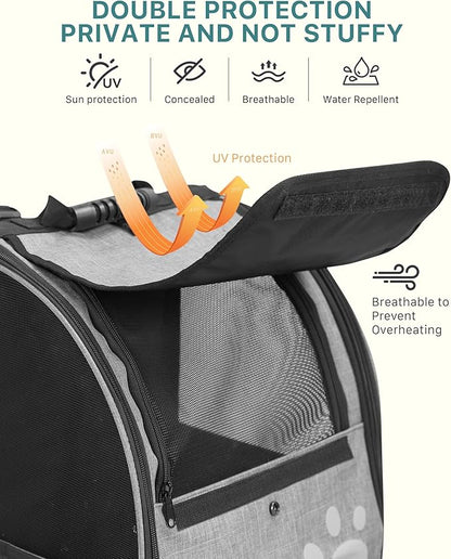 Cat Backpack Carrier with Comfort Handle, Ventilated Cat Backpack with Reflective Strips, Foldable Cat Carrying Backpack for Cats up to 17 lbs and Small Dogs up to 13 lbs(Grey).