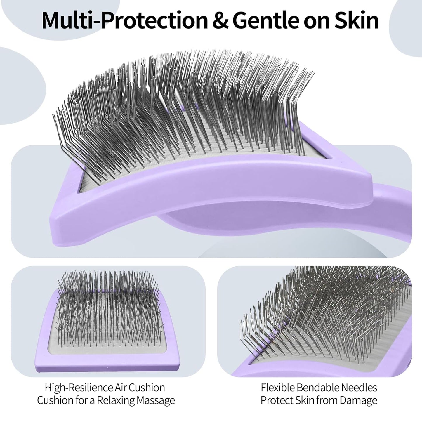 Pet Slicker Brush for Long & Short Hair - Detangling Tool for Dogs & Cats - 135° Angled Stainless Steel Pins, Curved Handle - Gentle Grooming for Small/Medium/Large Breeds (Lavender)