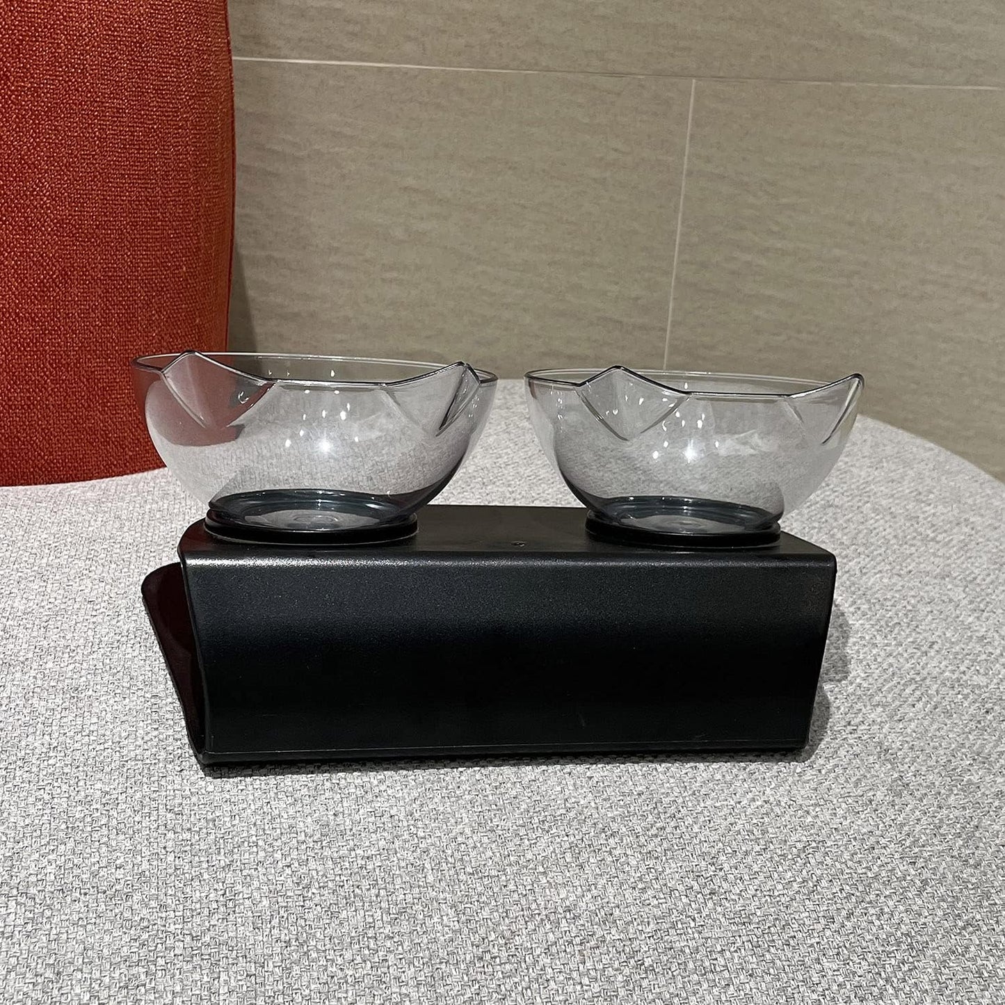 Luck Dawn Double Elevated Cat Bowls with Raised Stand, 15 Tilted cat Bowl Design Neck Guard Stand Raised Pet Food Water Feeder Bowl for Cats or Small Dogs