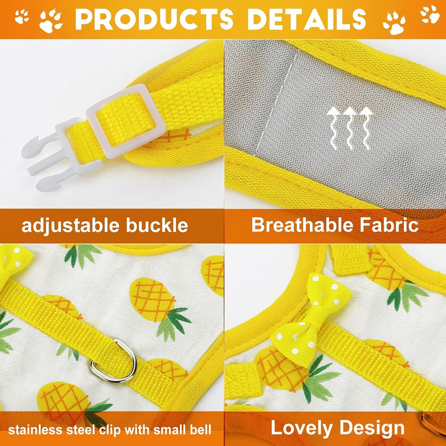 Weewooday 3 Pieces Guinea Pig Harness with Leash Small Pet Harness Fruit Plaid Pattern Adjustable Padded Walking Vest for Pet Hamster Squirrel Animals(Pineapple, Red Plaid, Strawberry,Small)