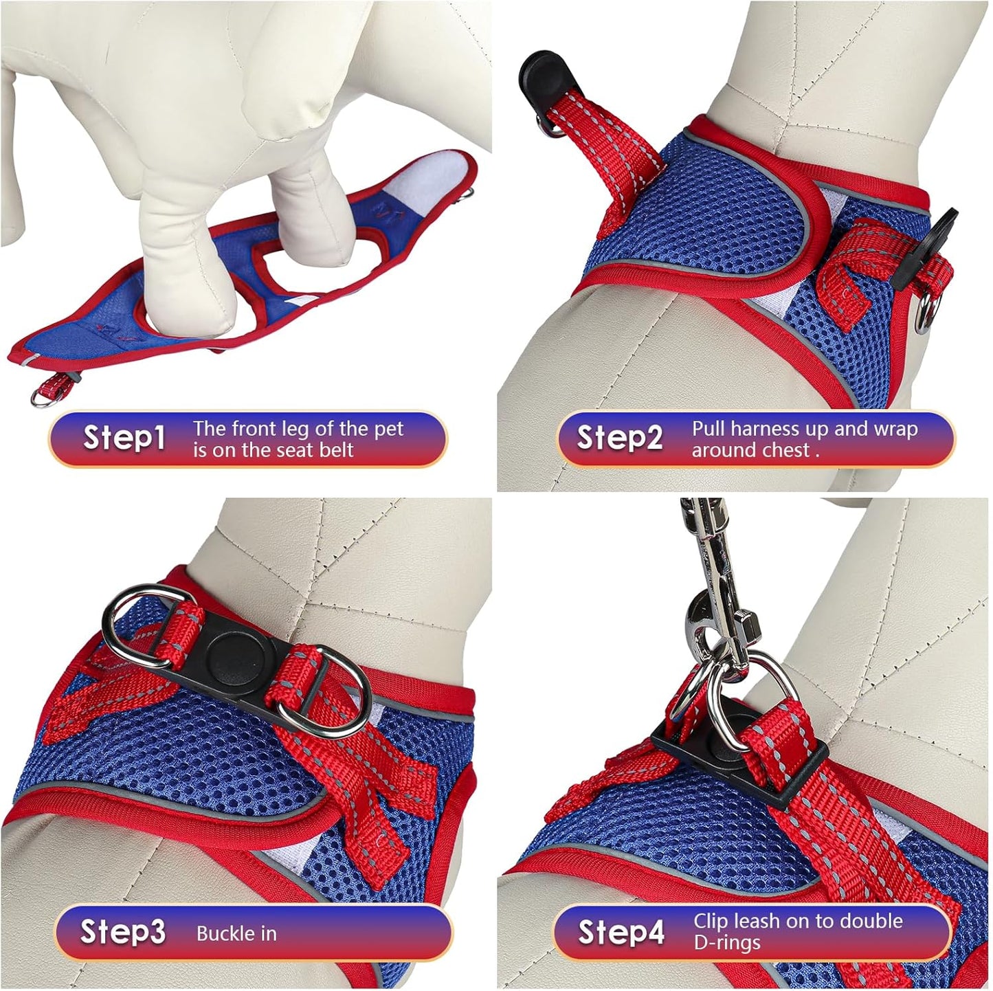 YIMEIS Dog Harness and Leash Set, No Pull Soft Mesh Pet Harness, Reflective Adjustable Puppy Vest for Small Medium Large Dogs, Cats (Red & Blue, X-Small (Pack of 1)