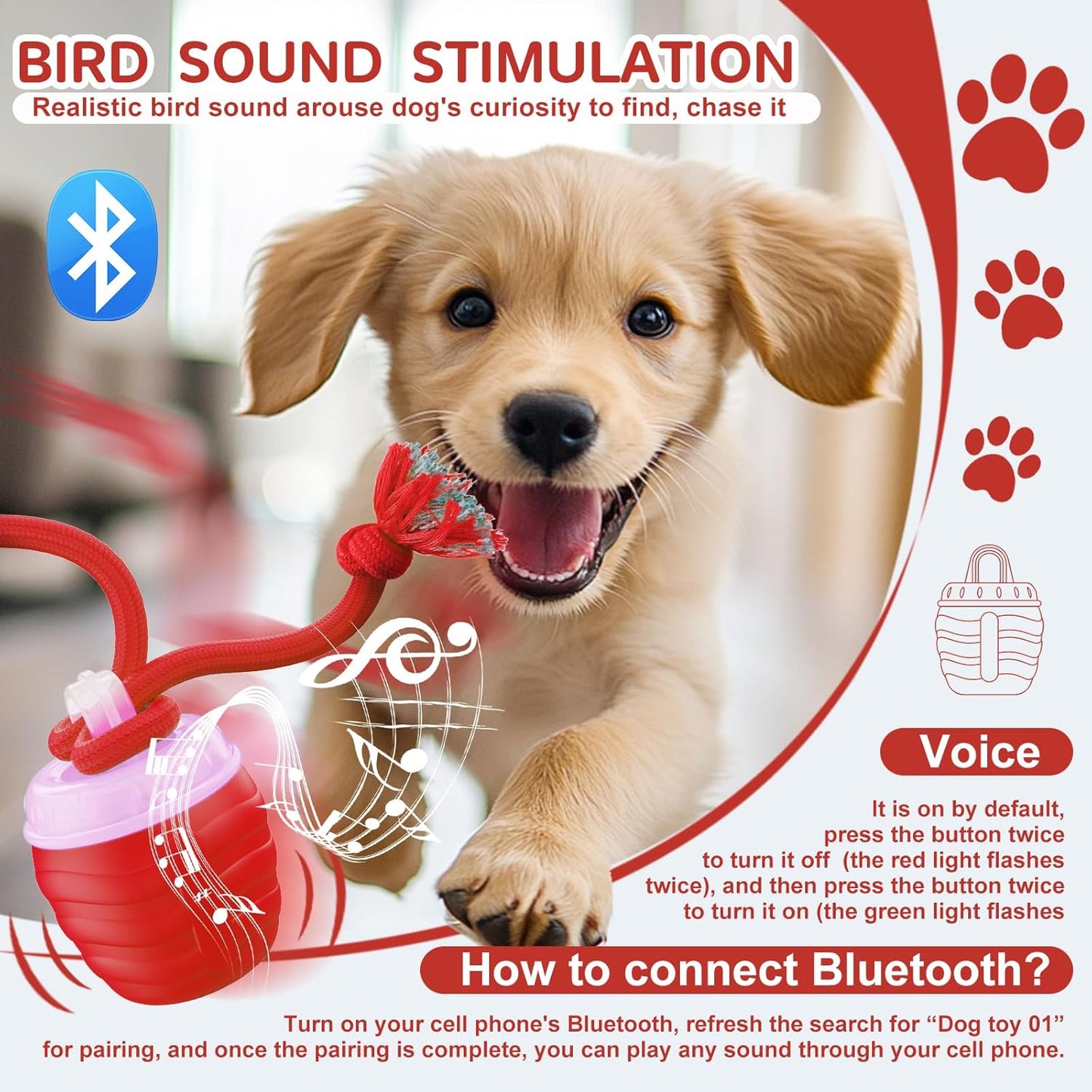 Interactive Dog Toys, [2025 Newly Upgraded] Interactive Dog Ball for Medium/Large Dogs, Automatic Moving Dogs Toy Wicked Ball for Boredom & Training, Play Music, USB Rechargeable(Red)