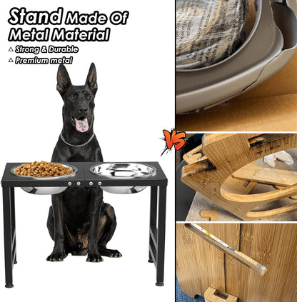 Metal Elevated Dog Bowl for Large 𝐋𝐚𝐫𝐠𝐞 Raised Bowl Stand with Sprill Proof Mat and 2000ML Pet Bowls, Food & Water Bowls 16" Tall Dog Feeder for Large Breed
