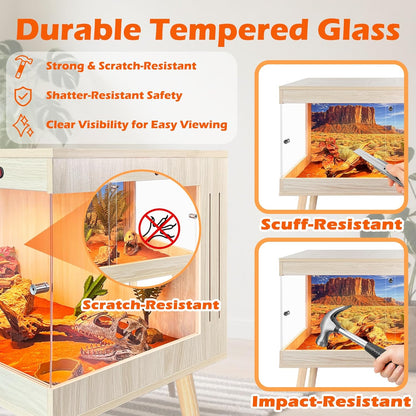 Royxen Tempered Glass Reptile Tank,Bearded Dragon Tank with Metal Mesh Top and Leg Stand,Reptile Enclosure,Lizard Tank for Chameleon,Snake,Lizard Habitat (Oak, 33 Gallons,32x16x16 Inch)