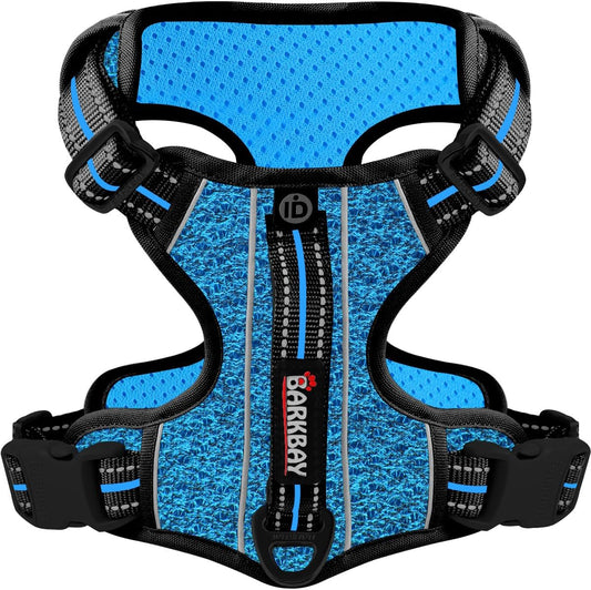 BARKBAY Dog Harness No Pull with ID Tag Pocket - Heavy Duty, Reflective, Easy Control for Large Dogs(Blue/Black,XL)