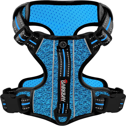 BARKBAY Dog Harness No Pull with ID Tag Pocket - Heavy Duty, Reflective, Easy Control for Large Dogs(Blue/Black,L)