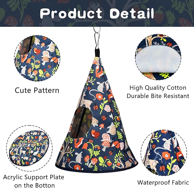 Parrot Cockatiel Warm House Bird Nest Bed All Season Hanging Hammock Birds Sleeping Bed Parrot Hideaway Bed Polyester Fabric Washable for Parakeet Cockatiels Budgies Lovebird