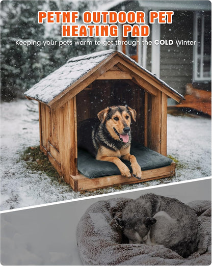 PETNF Outdoor Pet Heating Pad for Cats & Dogs, 100.4-107.6°F Auto Temp Control, Waterproof Fireproof, for Cat House/Dog Kennel/Terrace, Fits Domestic & Stray Pets (Gray 15.7"X27.6")