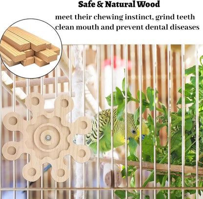 2Pcs Rotating Chinchilla Chew Toys, Natural Wood Hamster Chew Toys for Teeth with Rotating Snowflake Shape, Suitable for Chinchilla Cage and Other Rat Cage Accessories