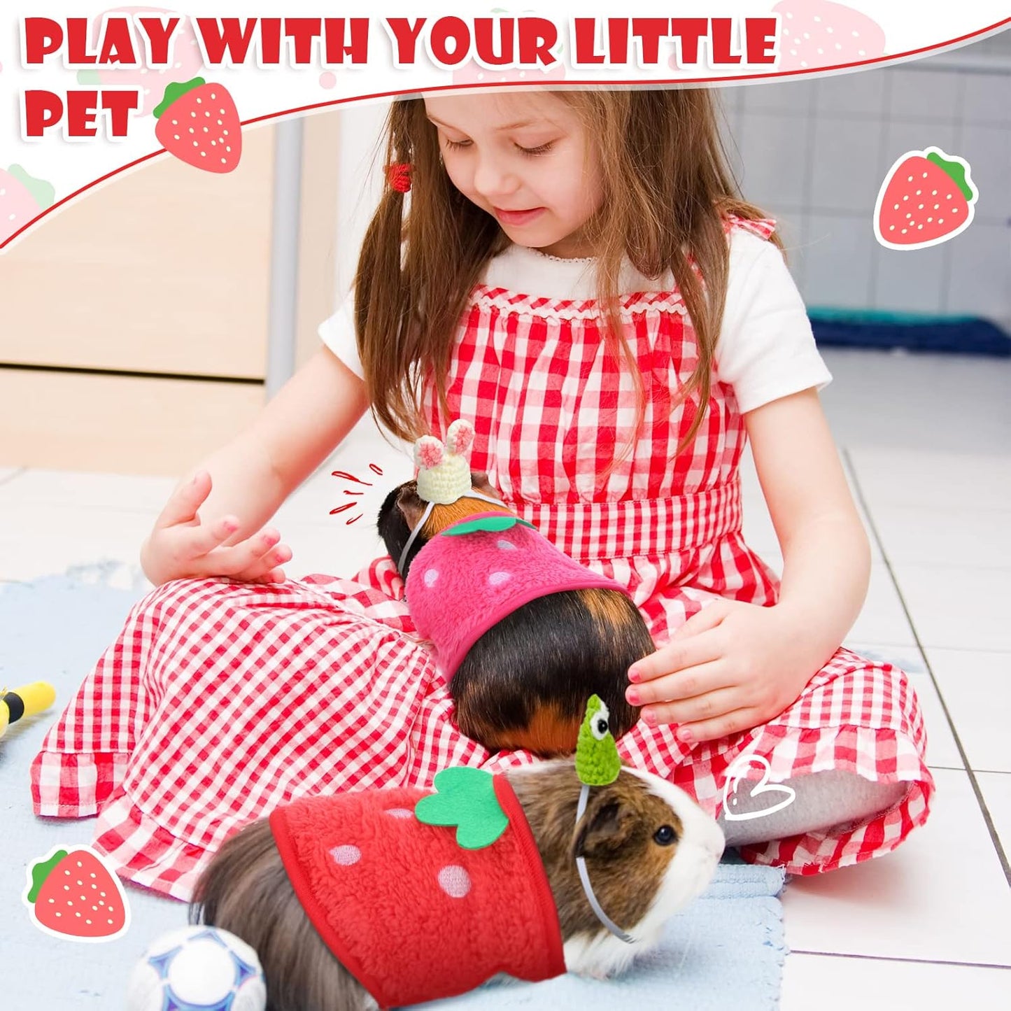 Mixweer 4 Pieces Guinea Pig Stuff Includes 2 Guinea Pig Clothes and 2 Cute Mini Hats with Adjustable Strap Small Animal Warm Vest Cozy Hand Knitted Hat for Hamster Bunny(Frog Style)