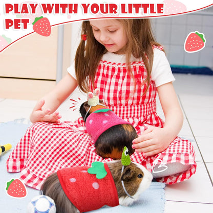 Mixweer 4 Pieces Guinea Pig Stuff Includes 2 Guinea Pig Clothes and 2 Cute Mini Hats with Adjustable Strap Small Animal Warm Vest Cozy Hand Knitted Hat for Hamster Bunny(Frog Style)