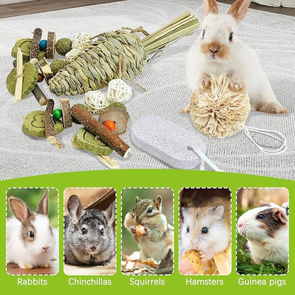 kathson Rabbit Toys for Bunnies Boredom, Rabbit Chew Toys for Teeth Grinding Wooden Bunny Scratching Board Small Animals Play Toy for Guinea Pigs Hamsters Chinchilla Other Rodent Pets