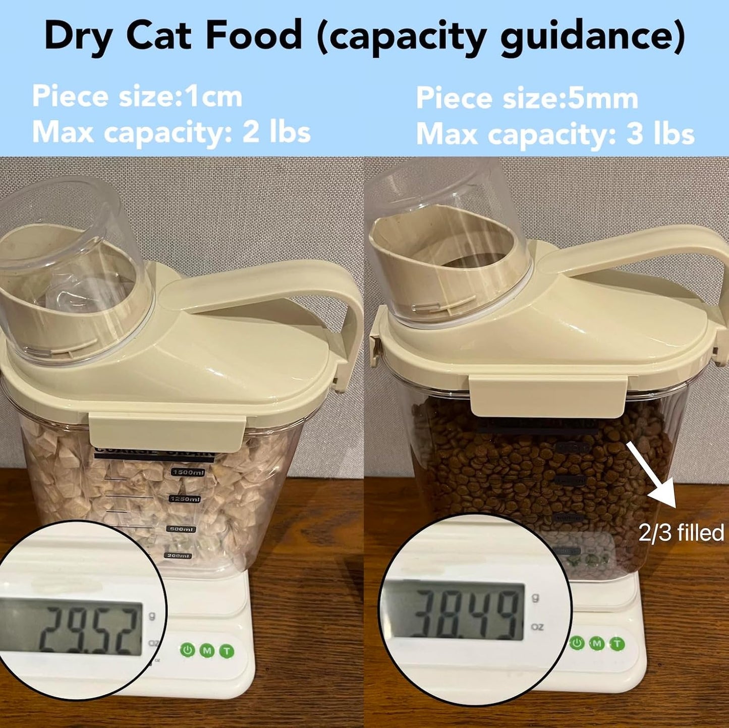 3-5lb Dog Food Storage Containers, Cat Food Container for 3-5 lbs, Dog food storage Airtight Storage with Measuring Cup, Can Lid and Can Scoop