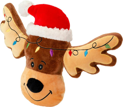 Giftable World Holiday Plush Pet Toy Fun for Christmas Designs with Squeaker Dog Chew Toy (9" Reindeer Cookie)