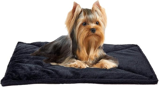 Furhaven ThermaNAP Self-Warming Cat Bed for Indoor Cats & Small Dogs, Washable & Reflects Body Heat - Quilted Faux Fur Reflective Bed Mat - Black, Small
