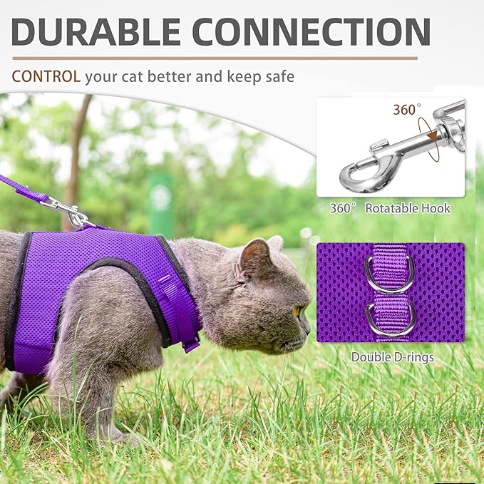 PUPTECK Soft Mesh Cat Vest Harness and Leash Set Puppy Padded Pet Harnesses Escape Proof for Cats Small Dogs, Purple Large