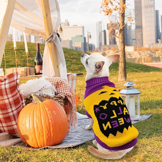 2Pcs Halloween Dog Sweaters Kitten Cat Knitwear Puppy Pumpkin Ghost Costume - Pet Sweater Clothes Outfit for Kittens Cats Puppies Small Medium Dogs L