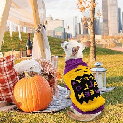 2Pcs Halloween Dog Sweaters Kitten Cat Knitwear Puppy Pumpkin Ghost Costume - Pet Sweater Clothes Outfit for Kittens Cats Puppies Small Medium Dogs L