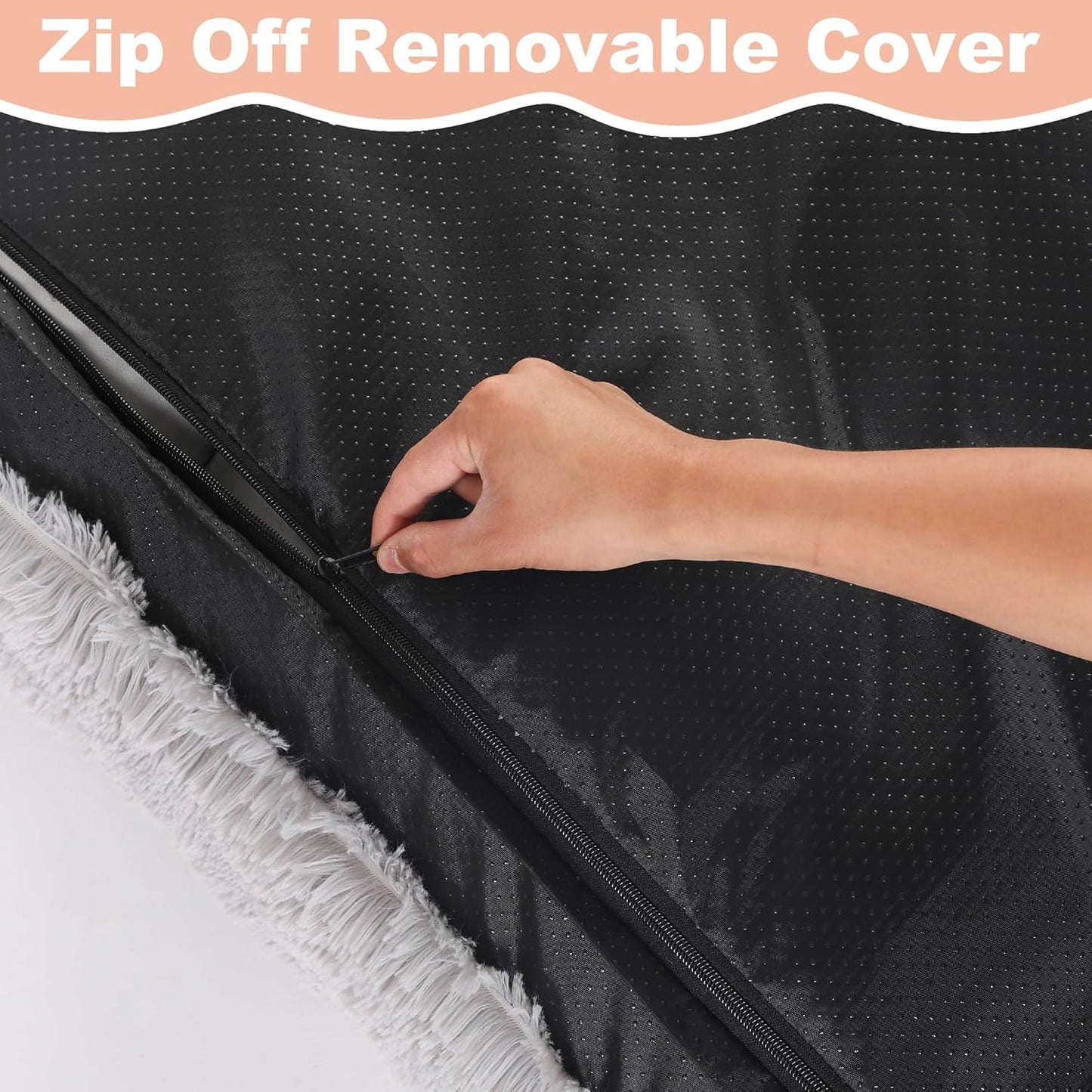 Bedfolks Waterproof Dog Crate Pad, Plush Dog Kennel Bed - Faux Fur, Washable - 35"x23", Solid Light Grey