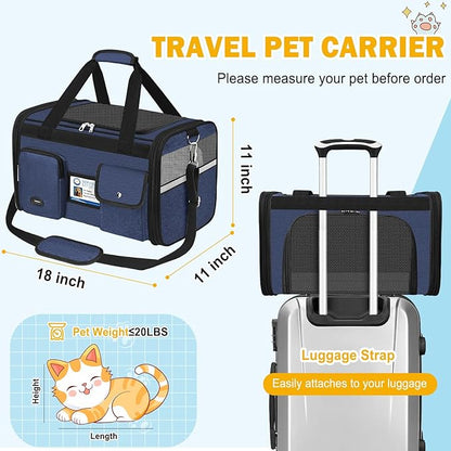 HUANLANG Soft-Sided Cat Carrier Airline Approved,Dog Carriers for Small Dogs Medium Cats,Pet Travel Carrier Up to 20 Lbs,Collapsible Cat Bag