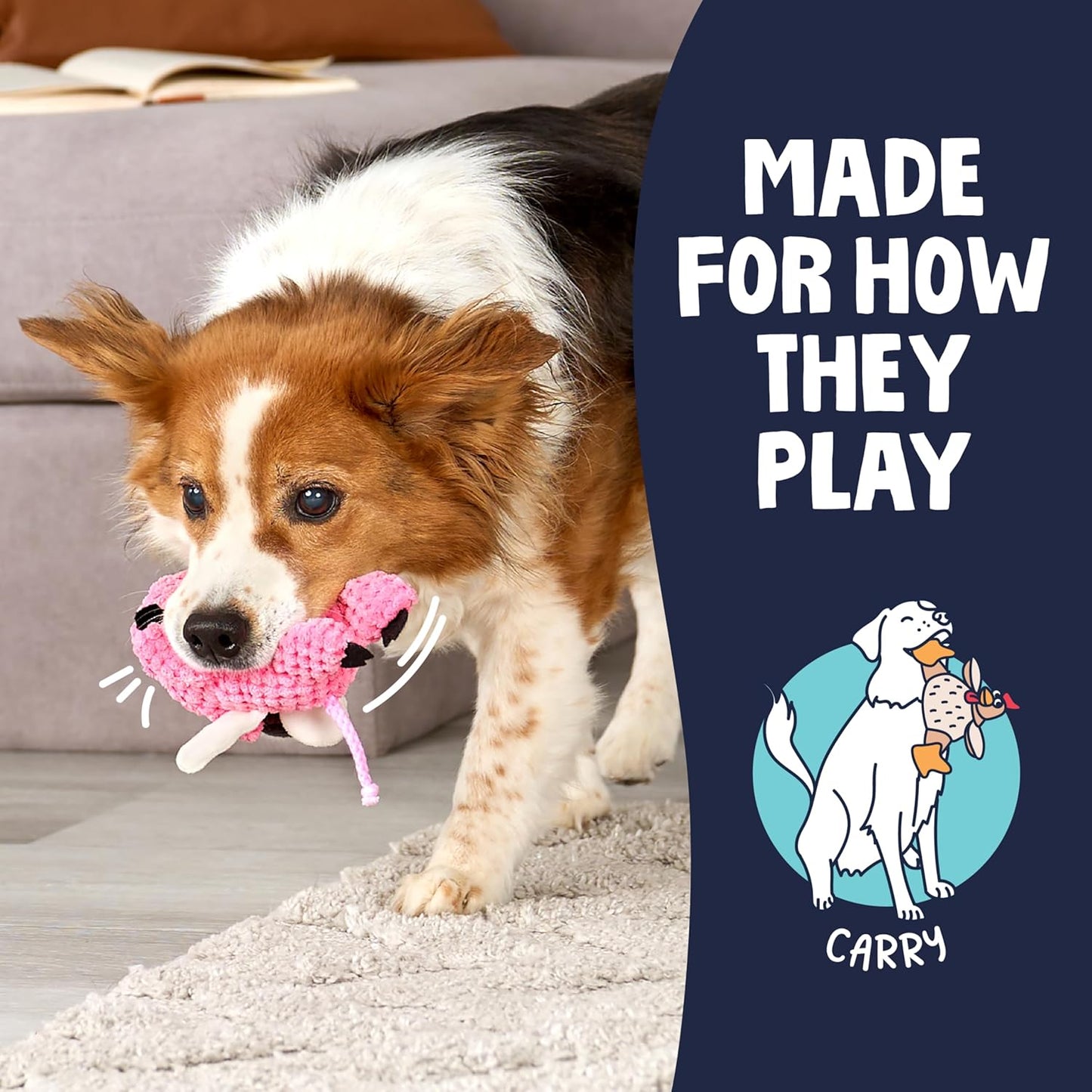 goDog Checkers Just for Me Flying Pig Squeaky Plush Dog Toy with Chew Guard Technology, Durable Fabric & Squeaker for Active Play, Pink, Mini