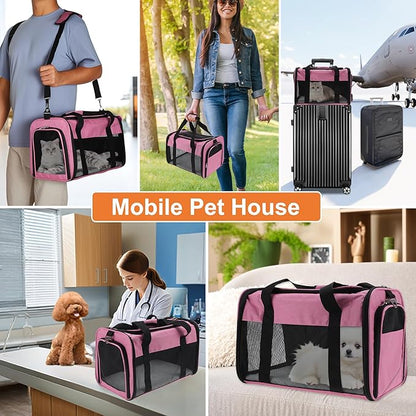Pet Carrier, Breathable Mesh Design, Soft Cat Carrier with Shoulder Strap, Comfortable Travel Solution, Pink