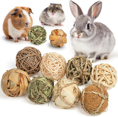 Sofier Rabbit Guinea Pig Bunny Toys 8 Pcs Chew Grass Balls Natural Chews for Rodents Teeth Handmade Enrichment Treats Chinchilla Guinea Pigs Rat Hamster Gerbil Mice