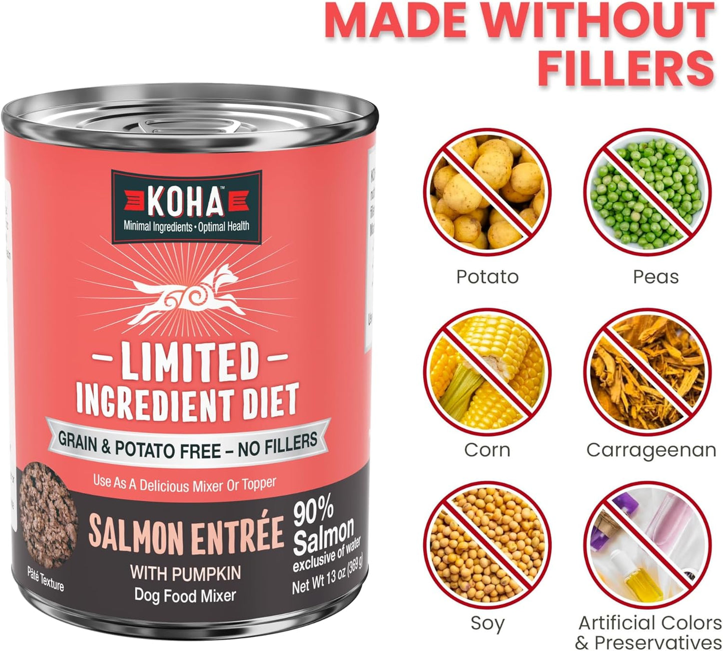 KOHA Limited Ingredient Diet Salmon Entrée for Dogs - Dog Food Toppers for Picky Eaters - Sensitive Stomach Canned Dog Food - Pate Dog - 13 oz Pack of 12