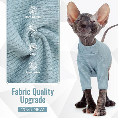 DENTRUN Sphynx Hairless Cats Shirt Pullover Kitten T-Shirts, Breathable Cat Wear Turtleneck Sweater Adorable Cat's Clothes Vest Pajamas Jumpsuit