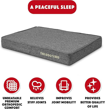 The Dog’s Bed Orthopedic Memory Foam Dog Bed, Medium Grey Poly-Linen, Pain Relief for Arthritis, Hip & Elbow Dysplasia, Post Surgery, Lameness, Supportive, Calming, Waterproof Washable Cover