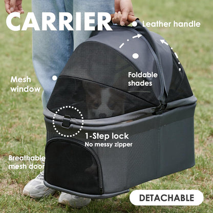 3 in 1 Pet Stroller with Removable Carrier, Folding Stroller for Small/Medium Dogs and Cats, Waterproof, All-Terrain, with Sun Shades, Car Seat