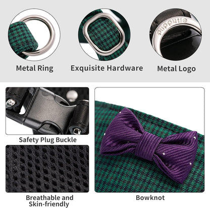 Puppytie No Pull Dog Harness with Multifunction Dog Leash,Soft Adjustable No Choke Escape Proof Pet Harness Vest for Medium Dogs,Plaid Green,M