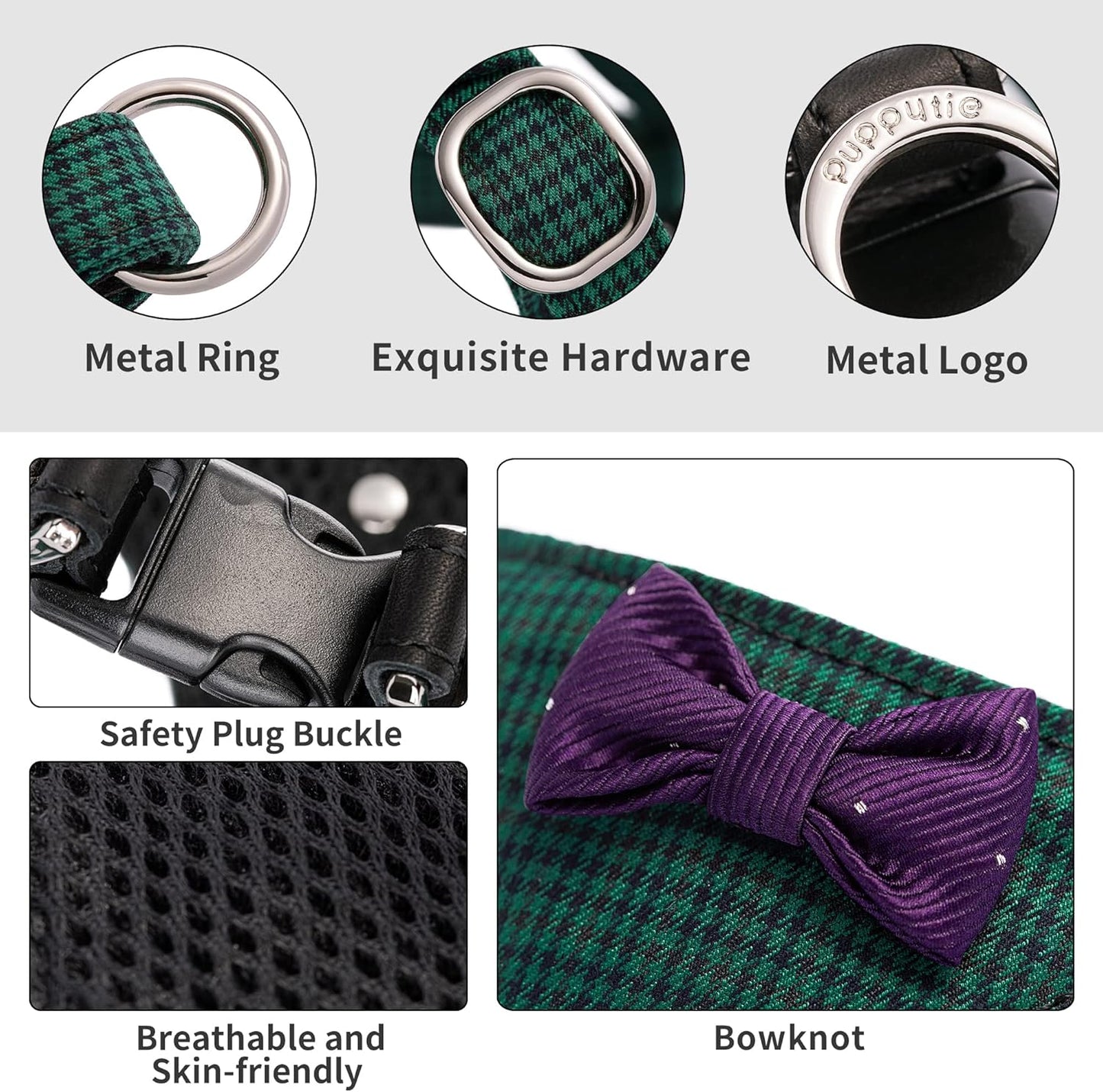 Puppytie No Pull xs Dog Harness with Multifunction Dog Leash,Soft Adjustable No Choke Escape Proof Pet Harness Vest,Plaid Green,xs