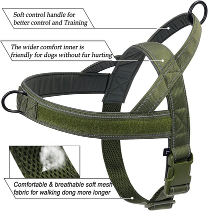 Green No Pull Dog Harness for Small Medium Large Sized Dog, Reflective Escape Proof Adjustable Dog Harnesses with 2 Patch, XL