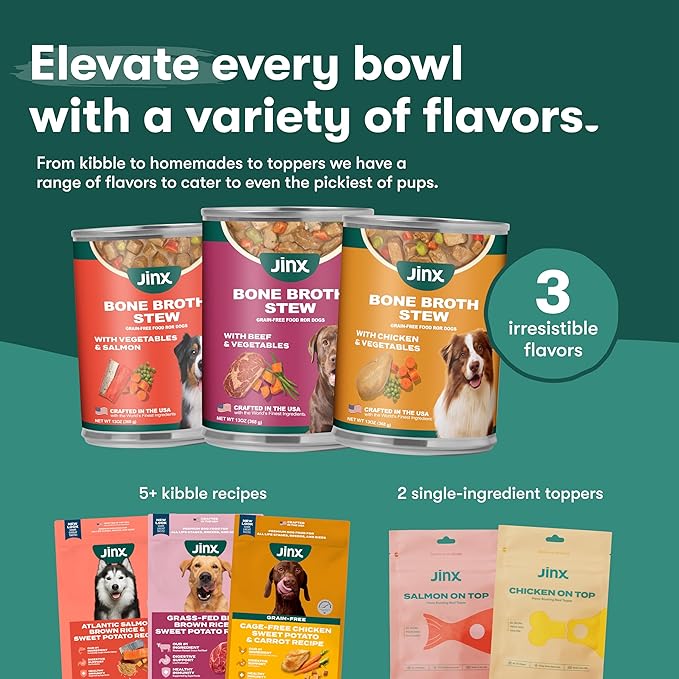 Jinx Bone Broth Stew for Dogs - Chicken & Vegetables Recipe - Grain-Free Wet Dog Food & Topper for Picky Eaters - Promotes Lean Muscle Growth, A Healthy Coat & Improved Digestion - 13 Oz, 12 Pack