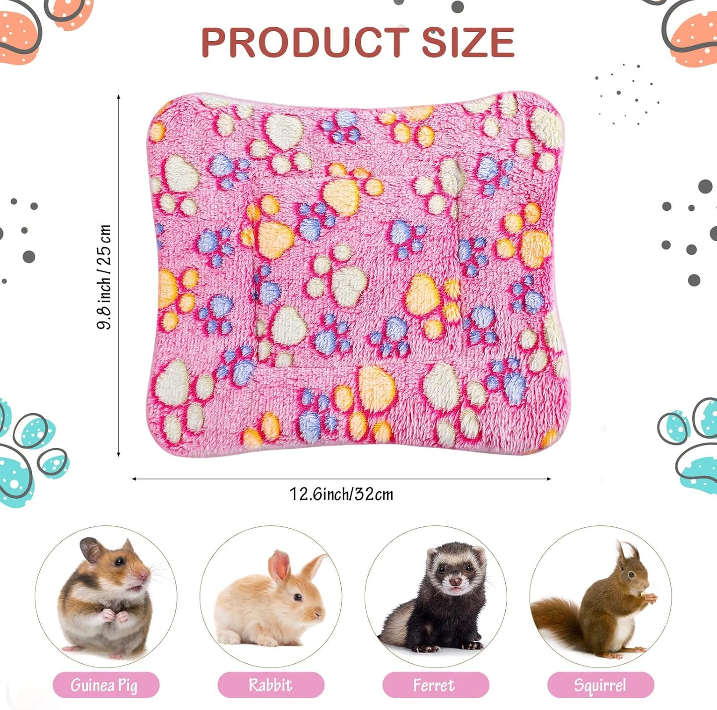 Tuanse 4 Pack Ultra Soft Dog Cat Bed Mat with Cute Prints Reversible Fleece Dog Crate Kennel Pad Cozy Washable Thickened Hamster Guinea Pig Pet Bed Mat for Small Animals(13 x 10 Inches,Vivid Color)