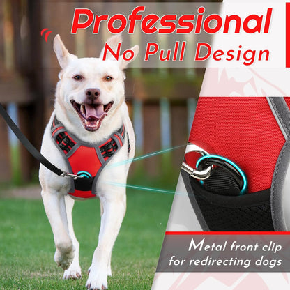 Eagloo Dog Harness for Large Dogs, No Pull Service Vest with Reflective Strips and Control Handle, Adjustable and Comfortable for Easy Walking, No Choke Pet Harness with 2 Metal Rings, Red, L
