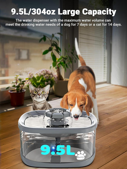 Kastty 2.5Gal/9.5L Dog Water Fountain Extra Large Pet Water Fountain 3 Flow Modes Cat Water Fountain Larger Filter Filtration& Smart LED Pump& Safe Touch, BPA-Free, Quiet for Large Dogs Pets FS68