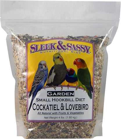 SLEEK & SASSY Garden Small Hookbill Bird Food for Cockatiels, Lovebirds, Quaker Parrots & Small Conures (4 lbs.)