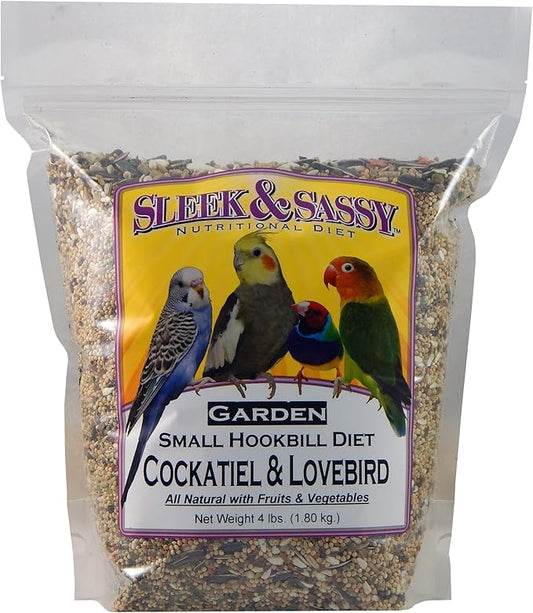 SLEEK & SASSY Garden Small Hookbill Bird Food for Cockatiels, Lovebirds, Quaker Parrots & Small Conures (4 lbs.)