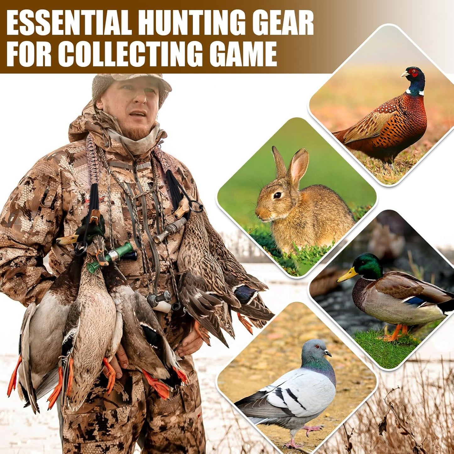 TOBWOLF Duck & Bird Tote with 12 Drops Slip Ring, Metal Loop Goose & Duck Hanger, Waterfowl Tote, Dove Bird Carrier, Paracord