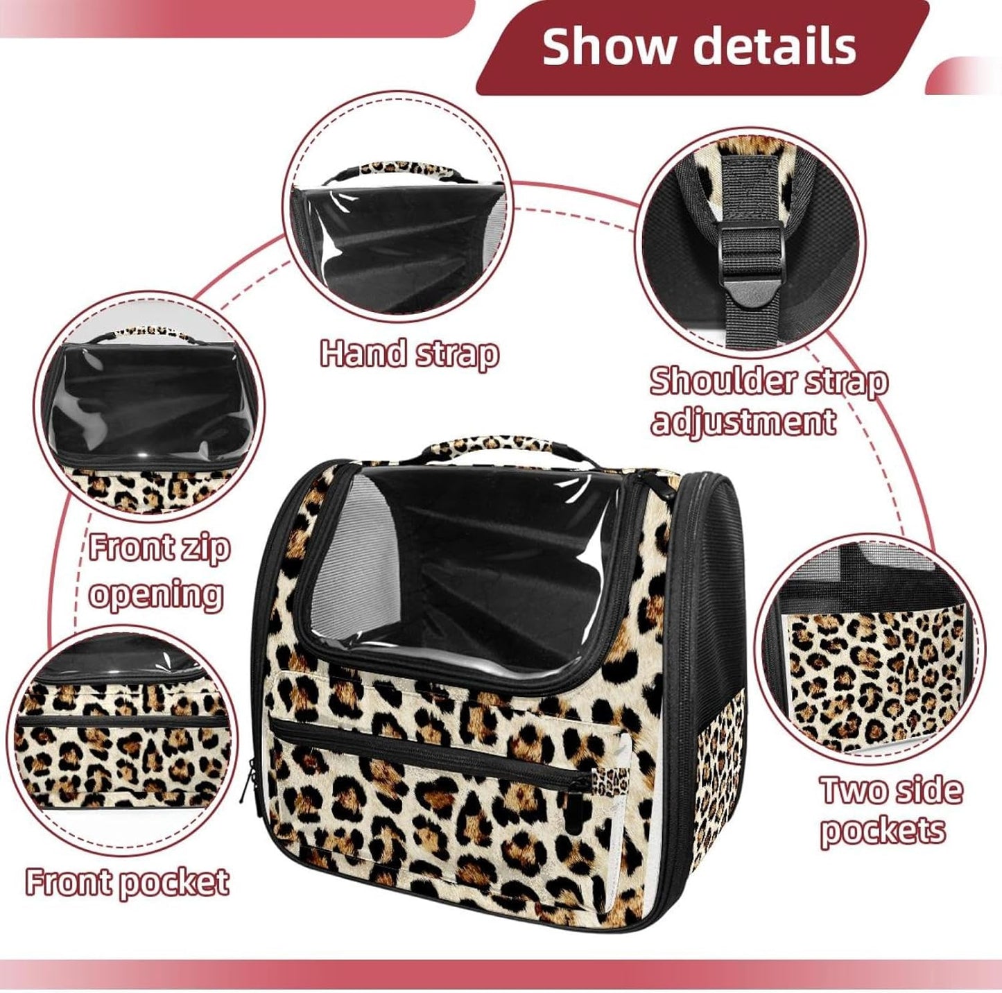 Modern Classic Leopard Print (1) Pet Carrier, Soft Sided Carrier for Small Dog Cat with Windows and Locking Safety Zippers