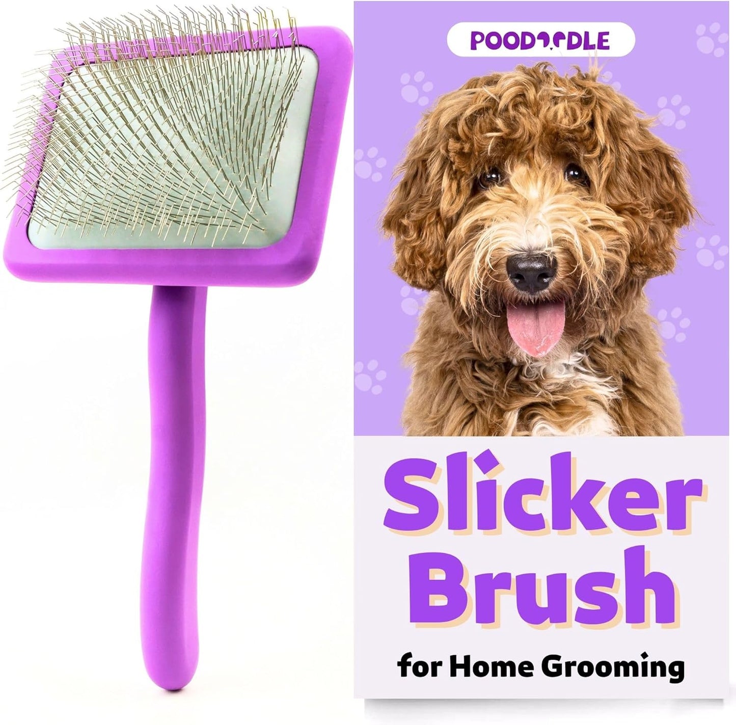 Dog Slicker Brush, Grooming Tool for Poodle, Doodle, Goldendoodle & All Long Haired Dogs, Long Pin Wood Brush Pefect for Dematting & Detangling, Effortless Grooming Pet Hair At Home - Large