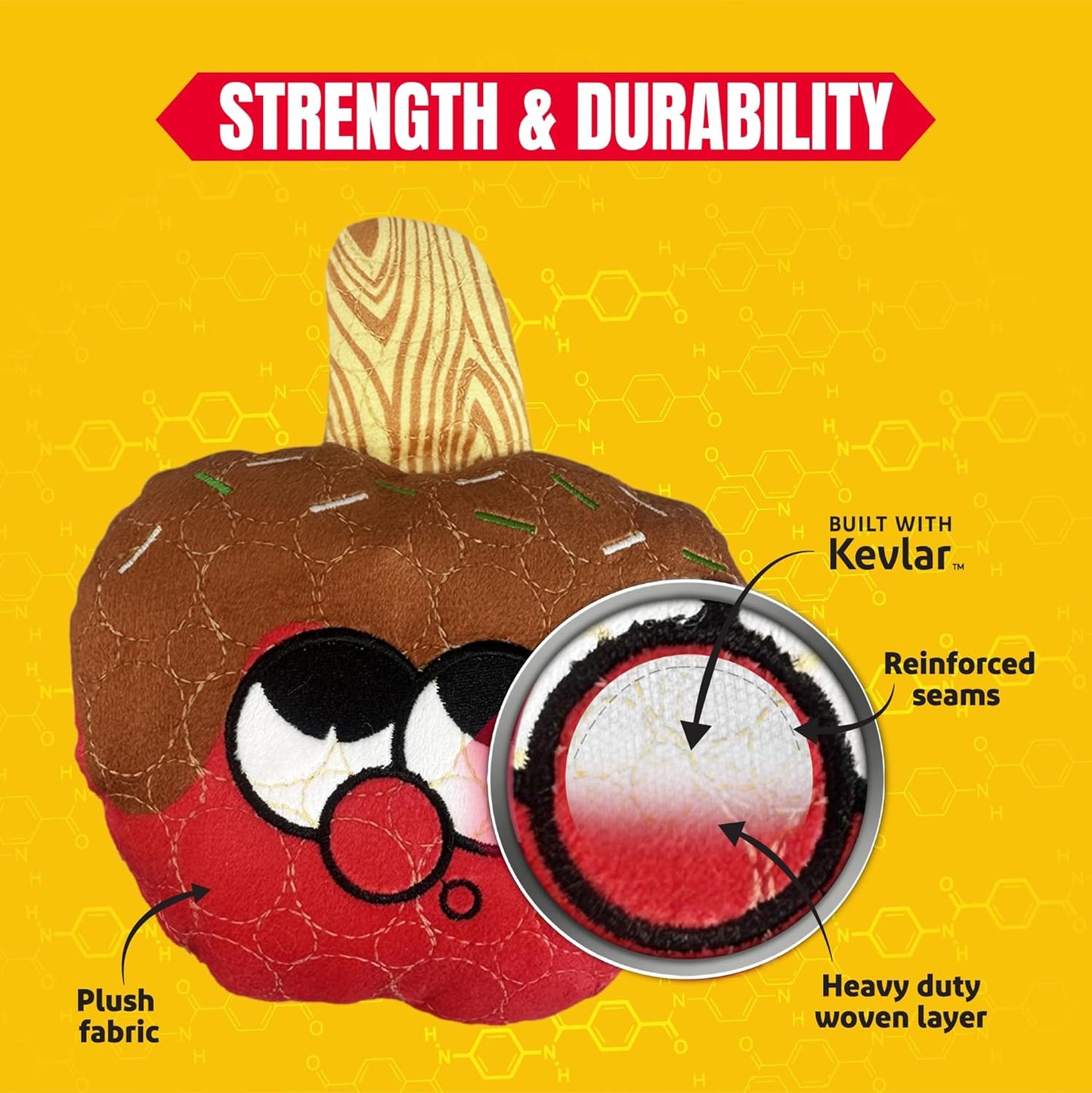 Bite Force -Durable & Strong Dog Toy Candy Apple Buddy with Squeaker, Kevlar-Reinforced for Aggressive Chewers for Small Medium Large Dogs - red.