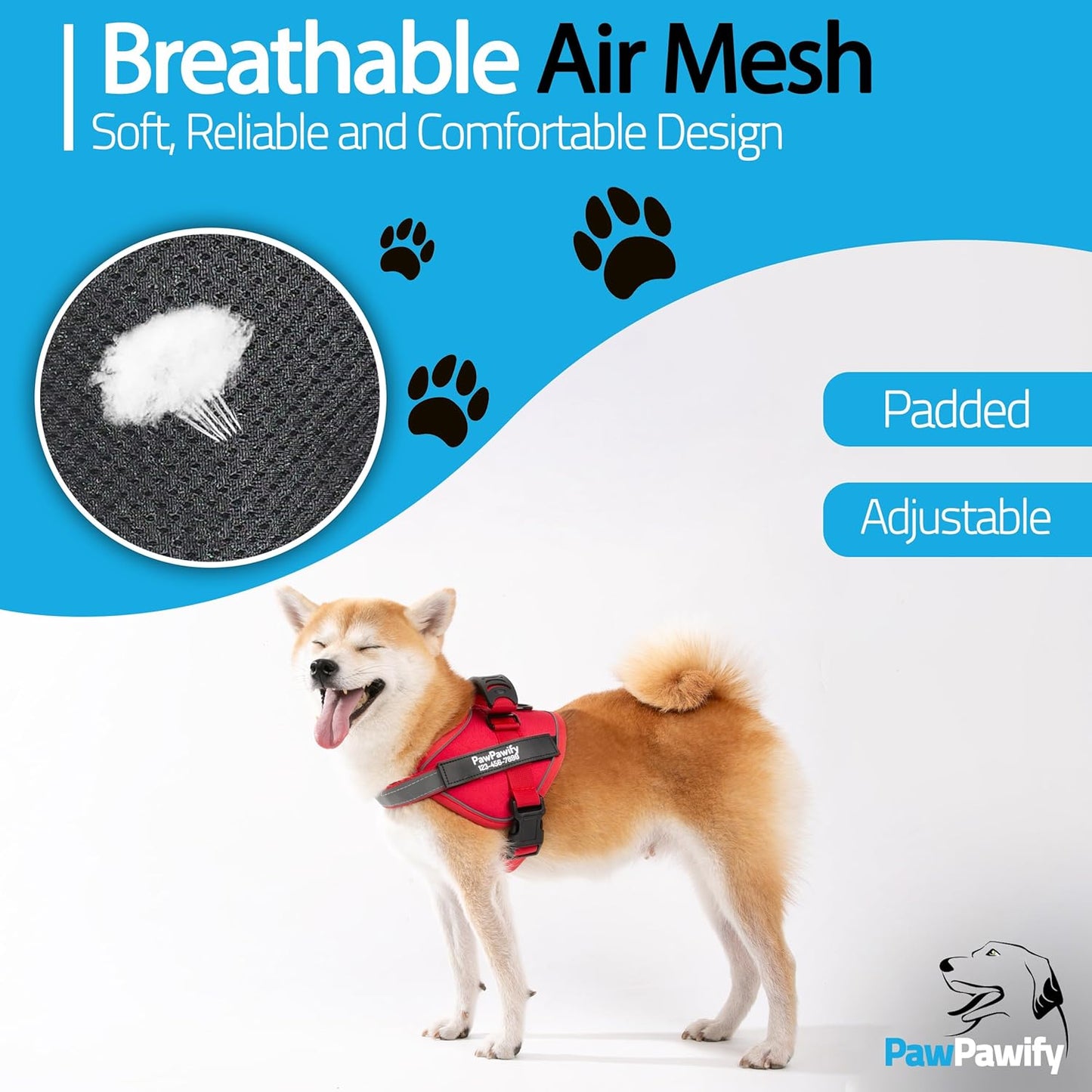 PawPawify Custom No Pull Dog Harness with Name and Phone Number, Heavy Duty Personalized Pet Vest to Prevent Tugging, Pulling, or Choking, Training and Walking (New Red, XL (Chest 28-35in))