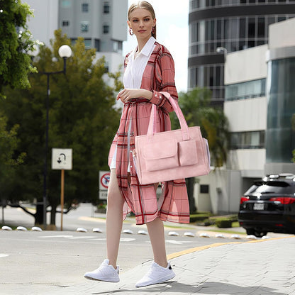 Dog Carrier Purse, Fashion Leather Pet Carrier Bag, Airline Approved Soft Sided Cat Travel Tote Bag with Pockets Pink