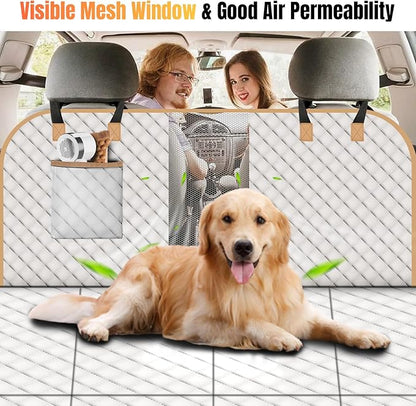 Dog Car Seat Cover for Back Seat, Dog Car Bed Cover with Strong Hard Bottom, Back Seat Extender Hammock for Cars SUV Truck 4 Panels Beige Color